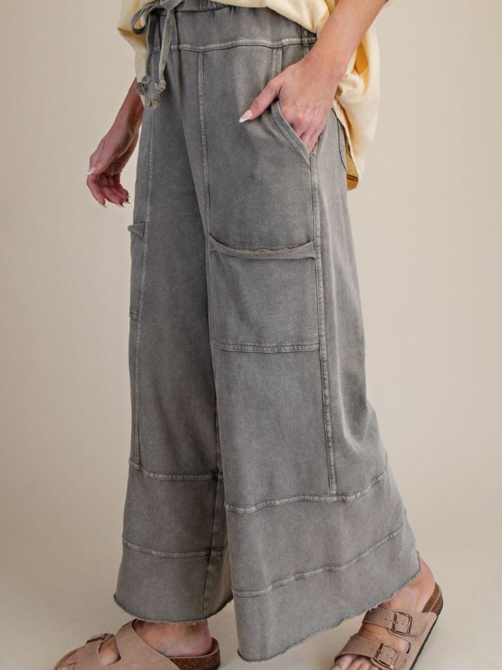 ETA 9/21 - EASEL Mineral Washed Terry Knit Pants in Ash Gray - Picture 2 of 3